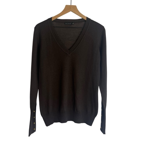 Vintage THE LIMITED Women's Brown Wool Blend V-Neck Sweater Dark Academia XL - Picture 1 of 8